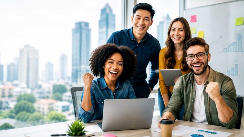 Jovens enérgicos para o futuro dos negócios