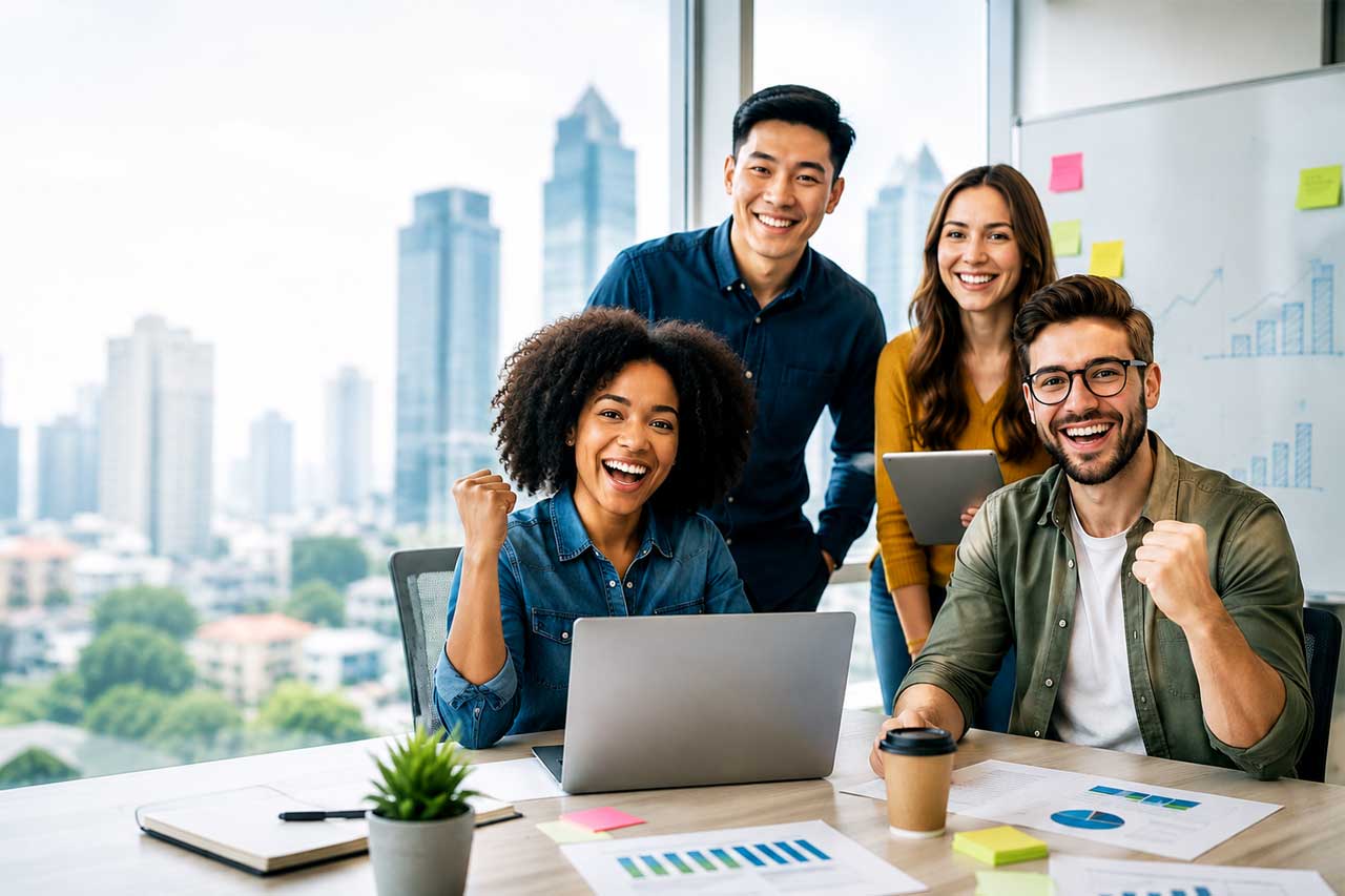 Jovens enérgicos para o futuro dos negócios